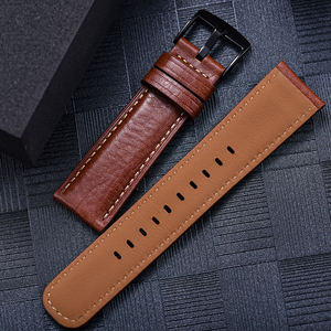 MZDTIMK 22mm עור עגל רך נושם אופנה רצועת שעון חכם לגברים קו תפירה מעולה אבזם שחור - Product Image 3