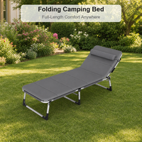 Lit de camping pliable portable en métal avec dossier réglable et coussin rembourré avec oreiller pour l'extérieur