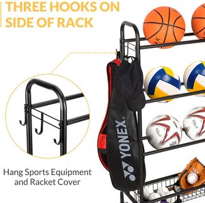 Chariot <span class=keywords><strong>de</strong></span> rangement pour ballons <span class=keywords><strong>de</strong></span> sport, <span class=keywords><strong>panier</strong></span> <span class=keywords><strong>de</strong></span> <span class=keywords><strong>basket</strong></span>-ball, support à ballons à trois niveaux avec deux paniers en métal pour le rangement dans le garage - Product Image 3