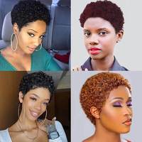 Perruques Courtes Bouclées Pixie en Cheveux Humains pour Femmes, Perruque Pixie Bouclée Entièrement Faite à la Machine, Cheveux Humains Brésiliens