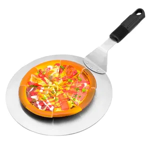 10" Kitchen Cooking Baking Tool Stainless Steel Round Pizza Cake Peel Shovel With PP Handle Pancake Transfer Tray