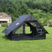 Tente de camping gonflable pour 4 à 6 personnes avec pompe, cheminée, fenêtre de toit avec pompe, cabane gonflable imperméable 4 saisons, moustiquaires anti-insectes