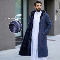 Jaket Pria Premium Anti Angin Berkerudung Farwa, Mantel Panjang Bulu Suede Islami Saudi, Tebal Hangat dengan Ritsleting dan Bordir