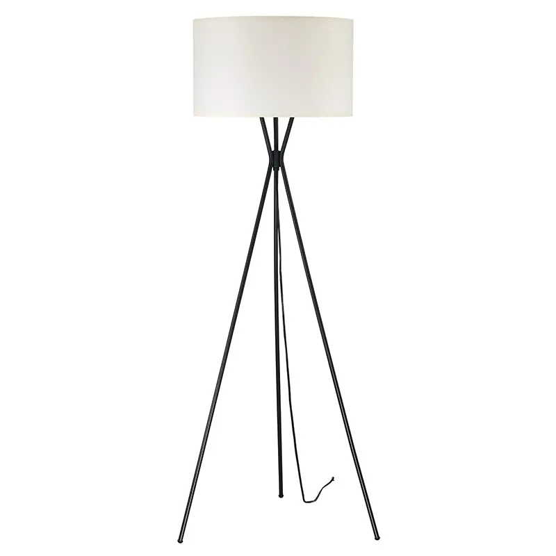 Modern Metal LED Floor lamp Indoor Beige Fabric Shade Bedside Tripod Standing Light Fixtures
