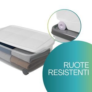 Contenitore Multiuso 60x40x18,5 Cm 24 Litri con Ruote, Scatola Trasparente Salvaspazio per Lavanderia - Product Image 5