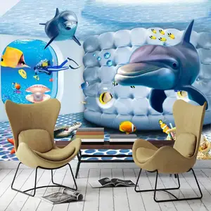 定制任意尺寸水下世界蓝海鱼类壁纸定制立体壁画儿童卧室客厅壁纸