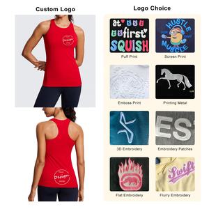 Venta caliente personalizado 95% poliéster 5% Spandex elástico Slim Fit Yoga Fitness cuello Halter Jersey Racer espalda camisetas sin mangas mujeres - Product Image 3