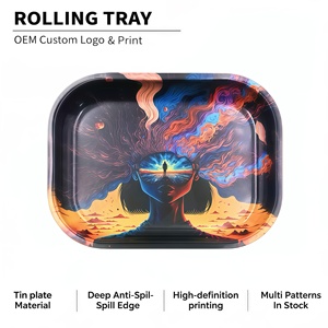 Factory Wholesale Custom Logo Smoking Metal Rolling Tray Solid Color Serving Trays Blank <b>Herb</b> Tobacco Smoke Tin Rolling Tray - Product Image 1