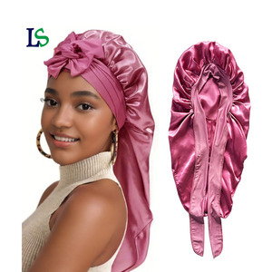 Bonnets en satin pour femmes, avec logo personnalisé, ruban en soie, nœud, design élégant, ajustables, pour dormir - Product Image 1