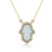 Collier pendentif en argent sterling S925 véritable, en forme de paume, avec opale et chaîne croisée, électroplaqué