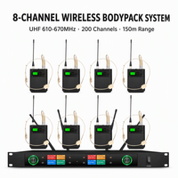 Système de microphone sans fil UHF professionnel 8 canaux avec double écran couleur TFT et synchronisation IR intelligente pour discours en église
