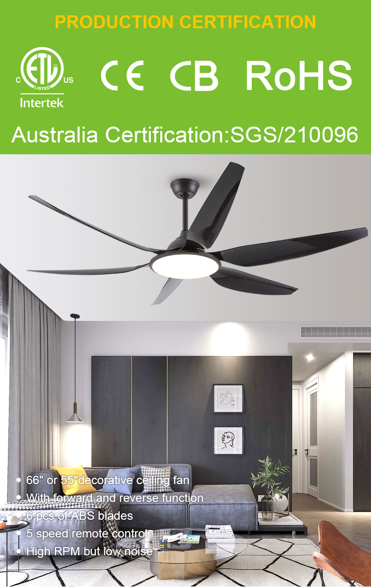 Breezelux black color ABS blades home decorative smart ceiling fan with remote control