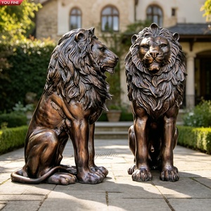 ประติมากรรมสิงโตนั่งขนาดเท่าตัวจริง YOUFINE ทำจากทองสัมฤทธิ์สีน้ำตาลแดงโบราณ รูปปั้นสิงโตผู้พิทักษ์ประตู สำหรับทางเข้าวิลล่าสไตล์ยุโรป - Product Image 1