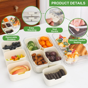 Portable 4 Compartment Clear Plastic <b>Snack</b> Platter <b>Snack</b> Box <b>Container</b> Snackle Storage Box Divided Serving Tray with Lid - Product Image 6