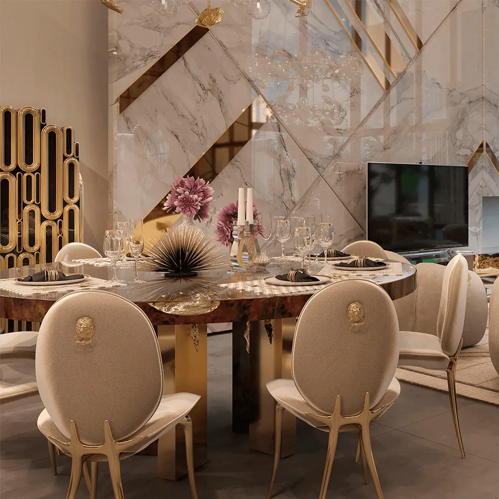 Commercio all'ingrosso di lusso ristorante velluto tessuto gambe dorate glam gambe in rame sedie da pranzo set di lusso moderno