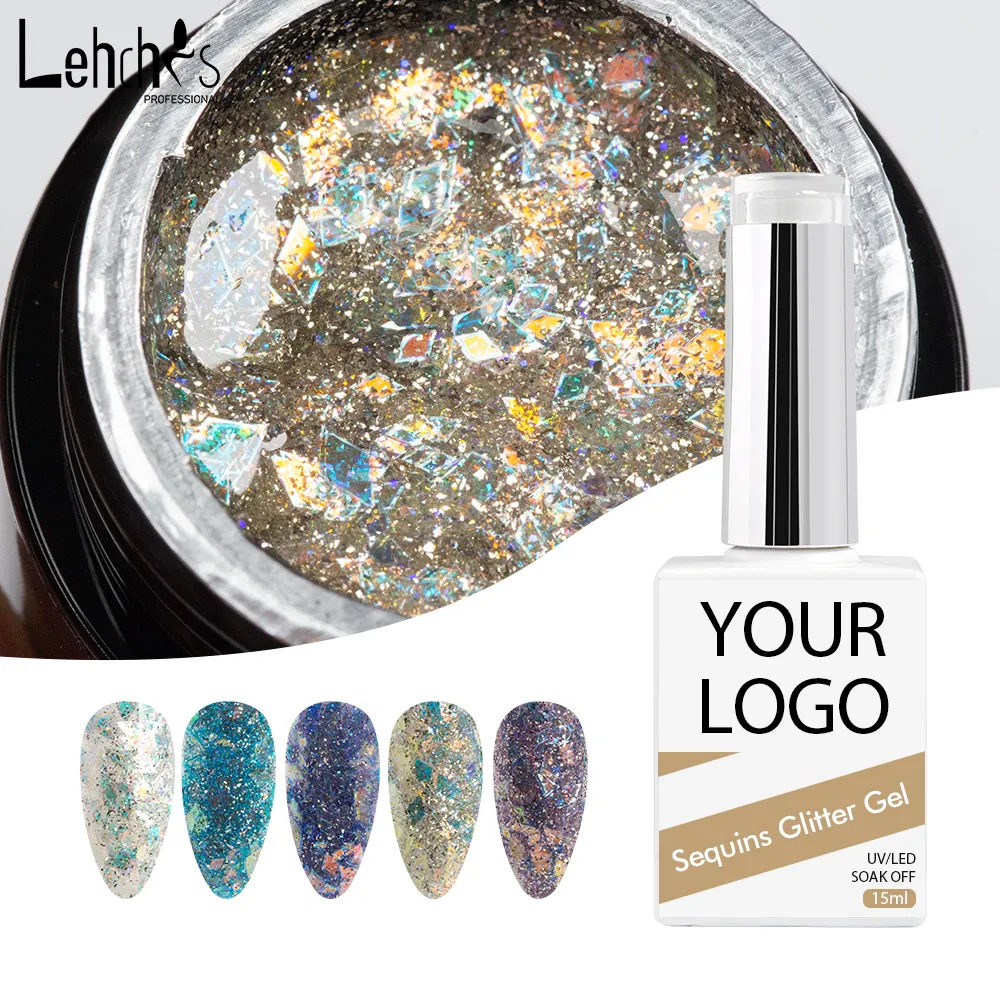 Lehchis New Nails Design Colorful Spangles Crystal Fire Opal Powder Mermaid Reflective Sparkly Flakes Glitter UV Gel Nail Polish