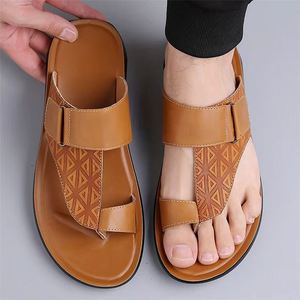 Wholesale High Quality Genuine Leather Men's Walking Shoes Custom Casual Style Comfortable Non-<b>Slip</b> Spring Summer <b>Slides</b> - Product Image 5