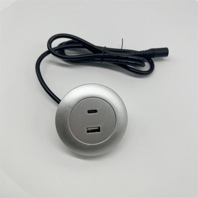 5V 2A Desktop Embedded Fast Charger, Silver USB Charger for Office,type c Cable Fast Charging Socket for Sofa
