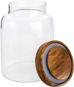 Empty High Borosilicate Air Tight Storage Containers glass storage jars with acacia wood lid