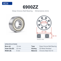 6900ZZ Bantalan Bola Alur Dalam Presisi P0 C0 Clearance 10x22x6mm Baja Krom ZZ Berpelindung Logam untuk Motor