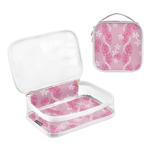 Hawaiian Custom Puakenikeni Lei Pink Flower Women 2-pack Transparent PVC Clear <b>Make</b> <b>up</b> Organizer <b>Pouches</b> Travel Toiletry Bags - Product Image 2