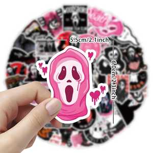 50 pz film di paura gotico fantasma cartone animato scheletro nero e rosa divertente adesivo della morte - Product Image 3
