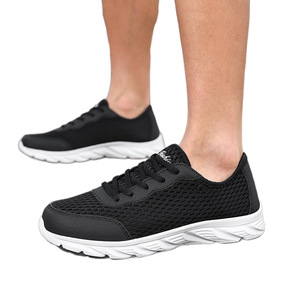 Zapatos para Caminar con Cordones y Punta Redonda Negra, Forro de Malla, Parte Superior de PU, Entresuela de EVA, Suela de Goma, para Todas las Temporadas - Product Image 5