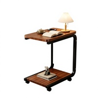 Table basse moderne en bois avec plateau en métal, rangement et roulettes mobiles - Meuble de maison portable