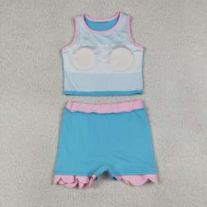 ชุดเด็กผู้หญิง GSD4013 rts Little Active Girl สีฟ้าชมพู ลายพิมพ์เรียบ ชุดขายส่ง เสื้อแขนกุด กระโปรง ชุดโยคะสำหรับเด็กผู้หญิง - Product Image 3