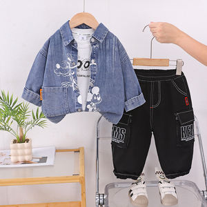 Conjunto Casual de Alta Calidad para Niños Pequeños, Chaqueta Vaquera con Cuello Solapa y Personajes de Dibujos Animados, Camiseta y Pantalones, <span class=keywords><strong>Ropa</strong></span> Infantil para Uso Diario - Product Image 3