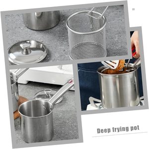 304 Stainless Steel Deep Fryer <b>Pot</b> with Frying Basket Set Pasta Strainer Basket <b>for</b> French Fries Mini Cooking Tempura <b>Pot</b> - Product Image 2