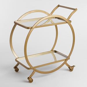 Customizable Metal and Glass 2-Tier Gold Rolling Bar Cart MOQ 25 Pcs| Serving Trolley Wheeled Trolley Mid Century Coffee <b>Table</b> - Product Image 2
