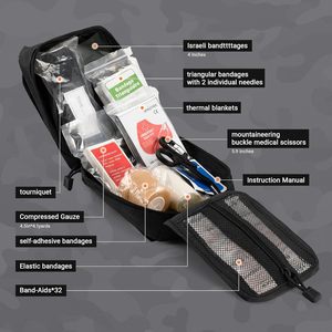 Kit de premiers secours pour traumatismes, avec patchs pré-emballés compatibles MOLLE et personnalisables, comprenant des seals thoraciques et des bandages israéliens, pour l'arrêt des saignements - Product Image 2