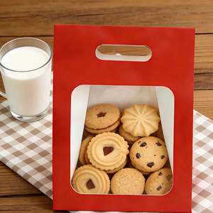 Empaque Personalizable con Asa Troquelada para Postres de Frutas en Bolsas de Papel Kraft Rojo con Ventana Transparente - Product Image 6