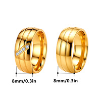 Bague de mariage tendance en acier inoxydable 304 avec zircon double rainure inclinée de 8 mm, polie, étanche, pour couple, vente en gros