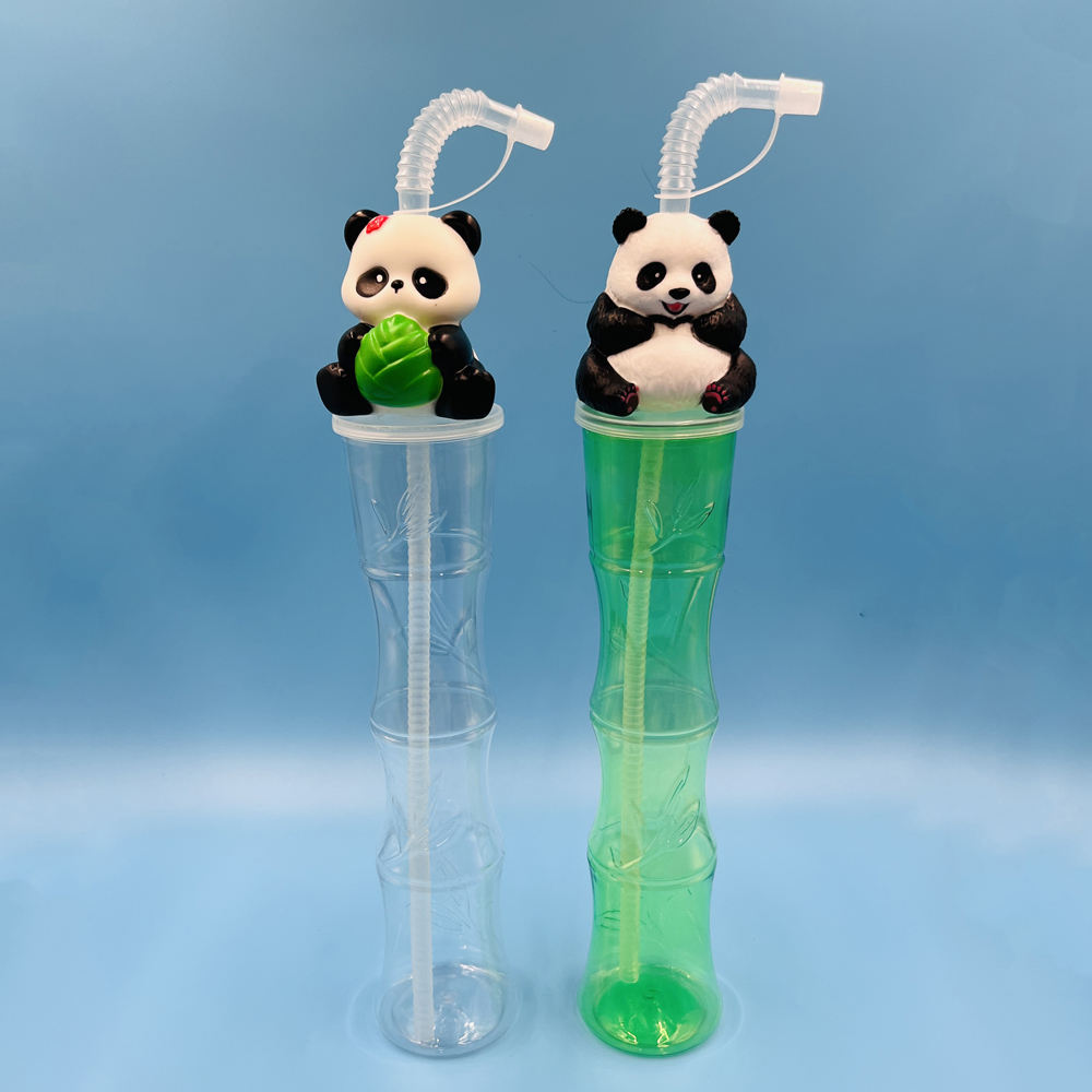 500ml Novelty Drinking Yard Cup Panda Lid Bamboo Design Plastic Drinking Bottle Sipper Cup