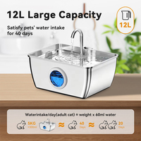 Fontaine à eau pour animaux de compagnie en acier inoxydable de 12 L, distributeur d'eau automatique pour chat avec jet d'eau courant