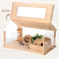 Rumah Hamster Kayu dengan Platform, Aksesoris Kandang Hewan Peliharaan Kecil untuk Hamster, Gerbil, Landak