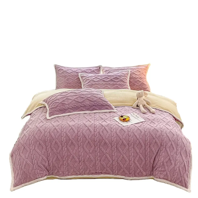 Short pile solid color home textile bed four-piece set 1.2m bed sheet three-piece set (bedspread 150x200cm)