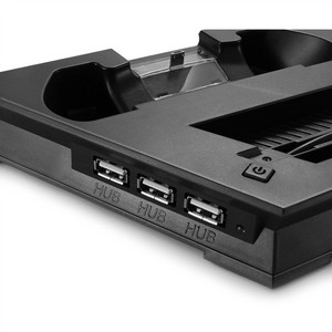 Suporte vertical para console, suporte vertical para console com ventilador de refrigeração, doca e espaços para armazenamento de jogos para playstation 4 <span class=keywords><strong>ps4</strong></span> slim - Product Image 4