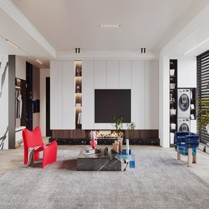 Mobile TV Balom Personalizzato, Minimalista ed Elegante, <span class=keywords><strong>in</strong></span> <span class=keywords><strong>Legno</strong></span> Grigio Chiaro, Senza Maniglie, con Finitura Scanalata, Console Multimediale a Basso Profilo per Soggiorno Moderno - Product Image 2