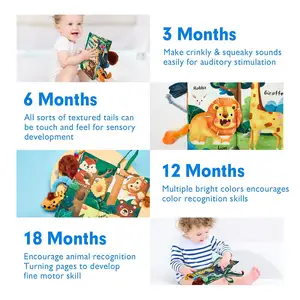 2024 Baby Stroller Sensory Toys 3D Touch and Feel Crinkle Soft Books Montessori Early Educational Toys 0-3-6-12 Months Kids Gift