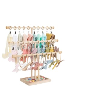 Wooden Hair Accessory Storage Rack 3 Tier For Kids Bedroom Standing Organizer With <b>Clips</b> And <b>Hooks</b> - Product Image 5