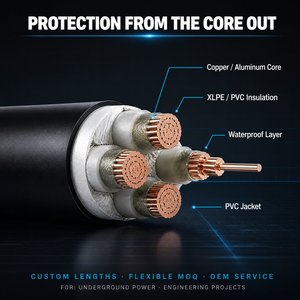 <span class=keywords><strong>Cable</strong></span> de Alimentación Subterráneo de Cobre Puro YJV YJV22 de 3-5 Núcleos, 16mm/25mm/35mm, Blindado con Cinta de Acero, XLPE/PVC, Voltaje Nominal 0.6/1.0KV - Product Image 2