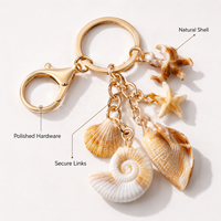 Porte-clés créatif en forme de coquillage, conque et étoile de mer simulés, souvenir de vacances à la plage, breloque pendentif RR10