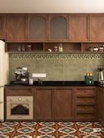 Meubles de cuisine modulaires modernes sur mesure, structure en bois massif, panneaux en acrylique/ stratifié, solutions de rangement personnalisables pour appartement