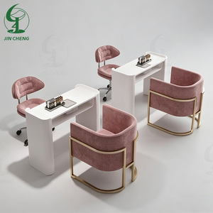 JINCHENG Venta Directa de Alta Calidad Salón de Manicura Mesa Luz de Lujo Marco de Metal y Silla de Dos Asientos <span class=keywords><strong>Manicurista</strong></span> Workben - Product Image 1