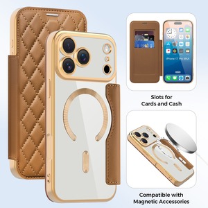 Funda de cuero magnética hueca Yadun con ranura para tarjetas y cubierta transparente para teléfono IP17PRO 17PROMAX - Product Image 2