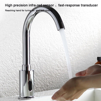 Robinet à capteur sans contact en céramique à trou unique, finition brossée, avec économie d'eau automatique, à poser sur comptoir