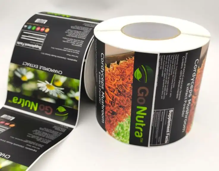 Étiquettes autocollantes en papier auto-adhésives imprimées personnalisées imperméables pour sac de poche alimentaire en plastique